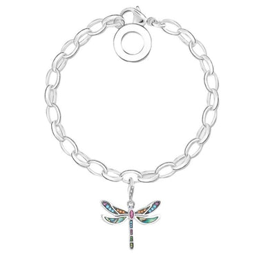 Silver & Zirconia Stylish Dragonfly & Heart Charm Bracelet